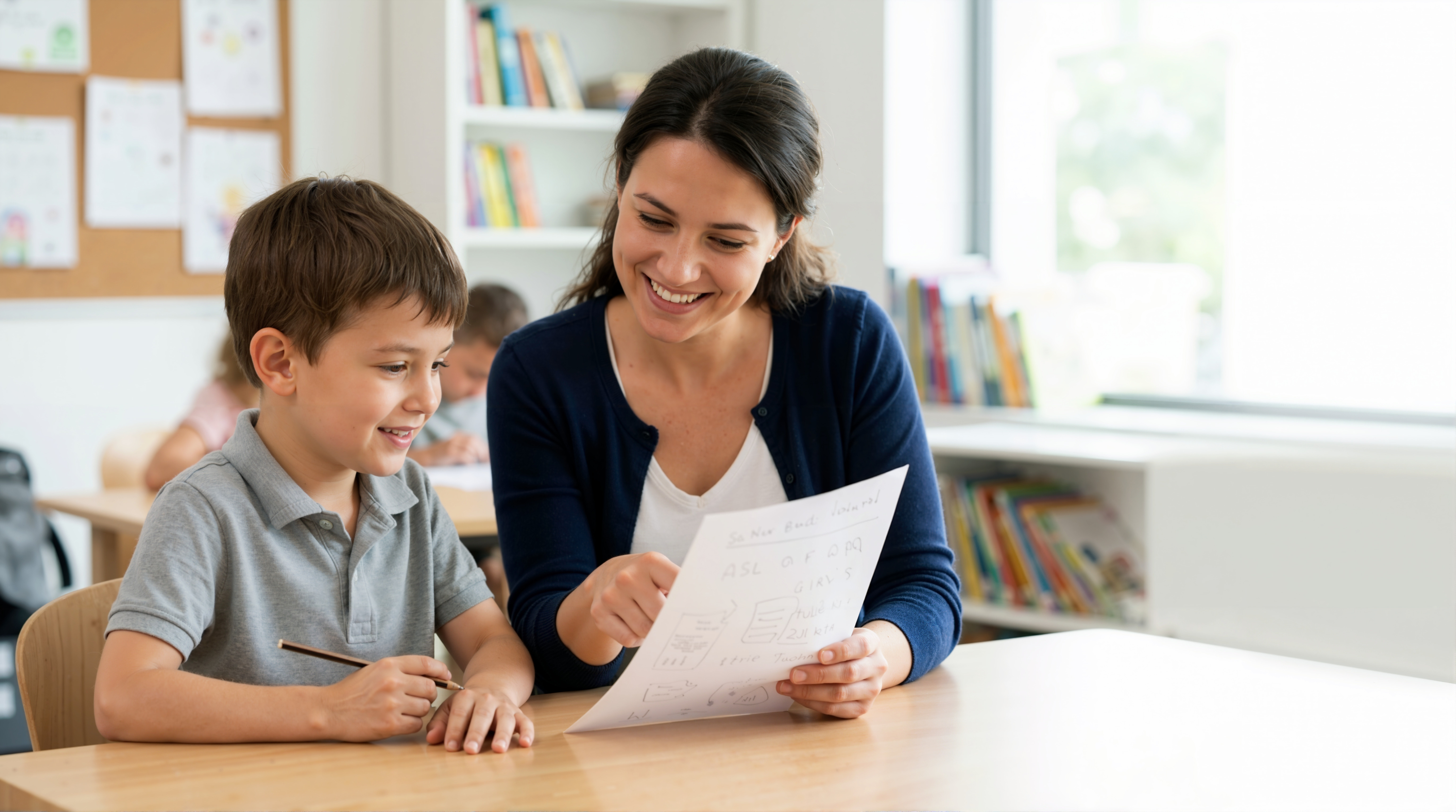 A reading tutor and child working together at a table